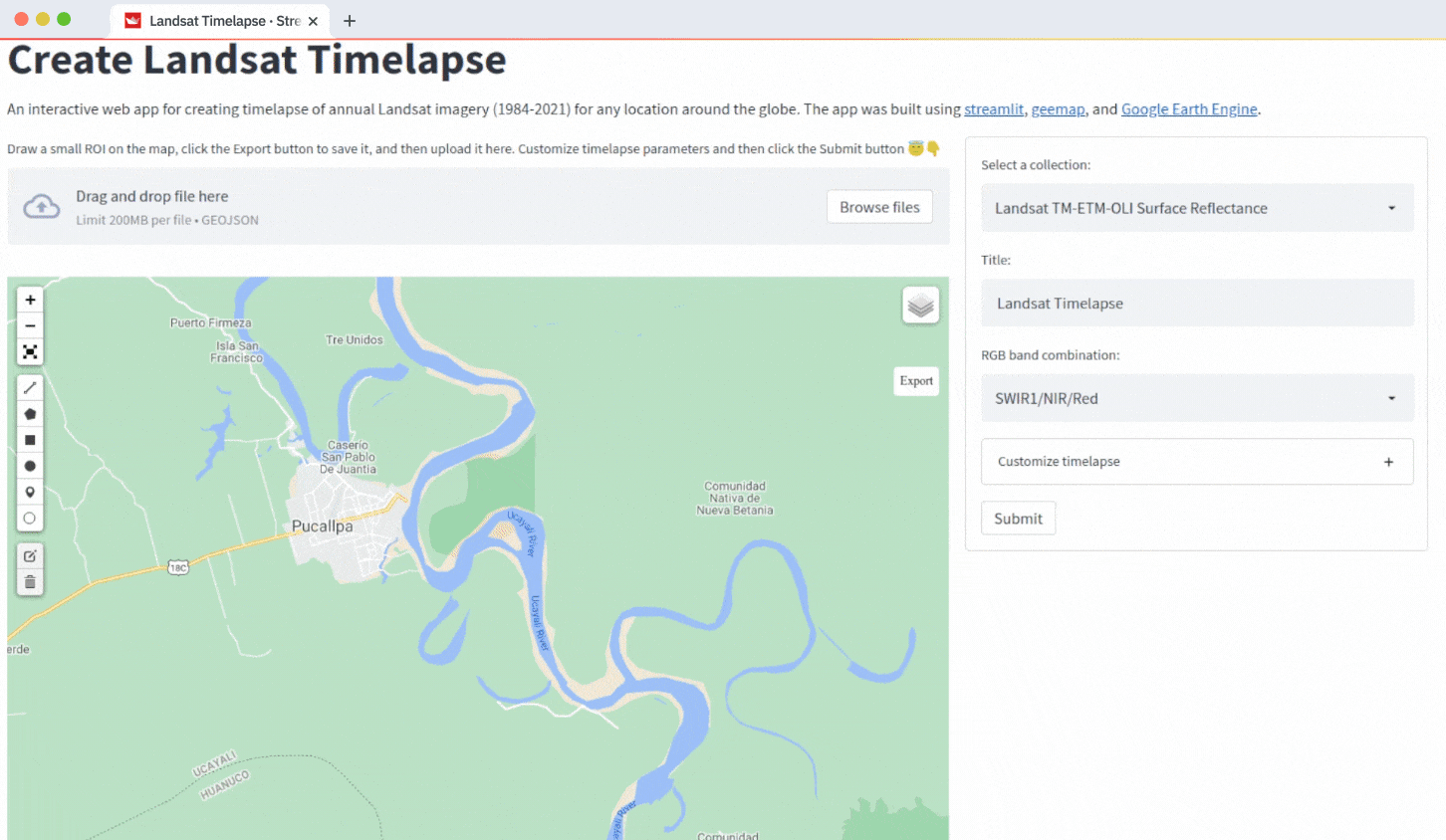Creating satellite timelapse with Streamlit and Earth Engine